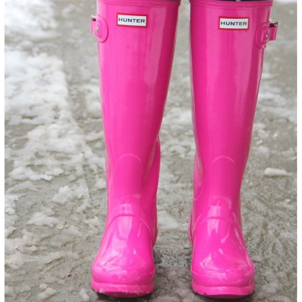 Tall pink hunter rain boots